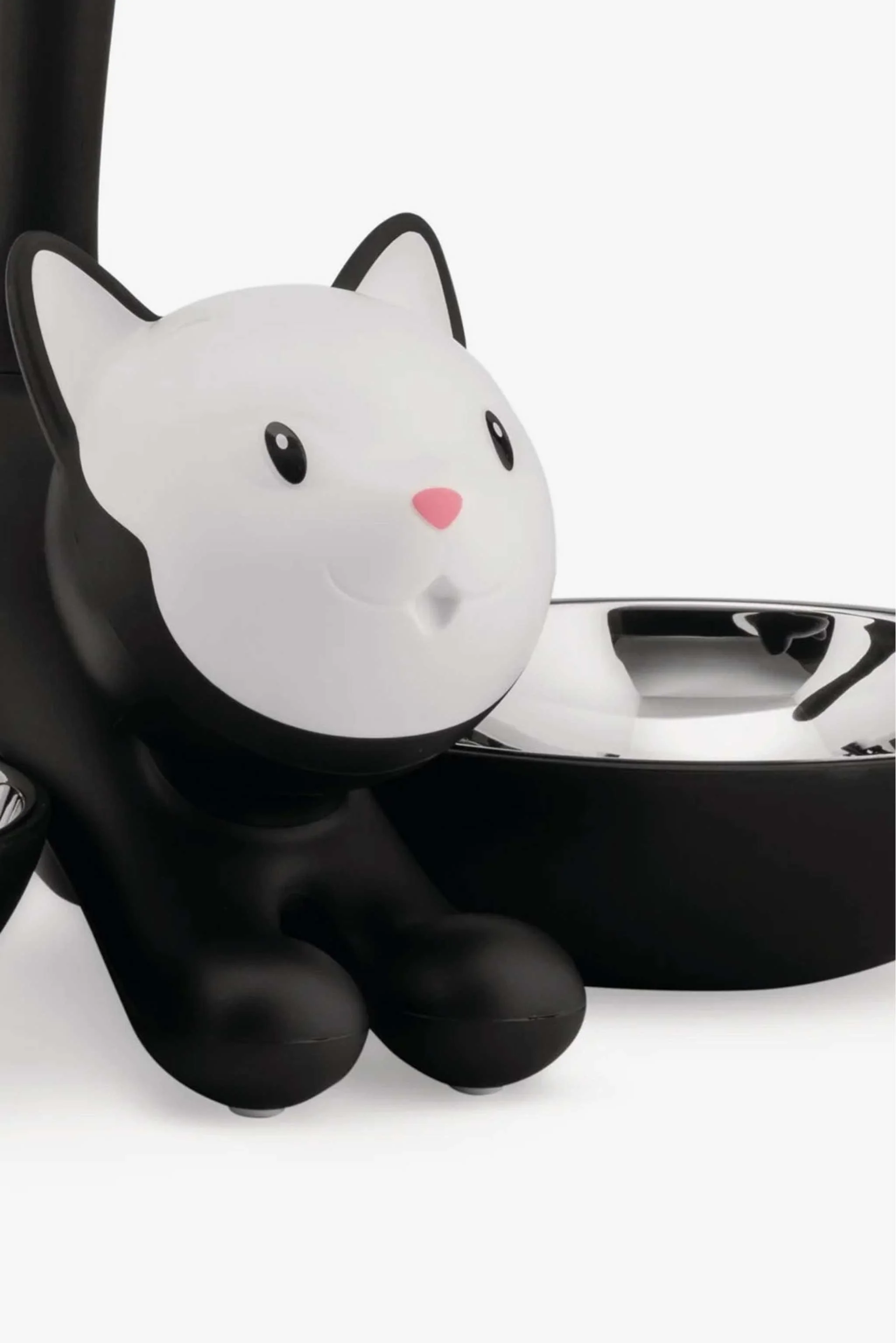 Comedero para gatos en resina termoplástica y acero inoxidable, color negro - Image 3