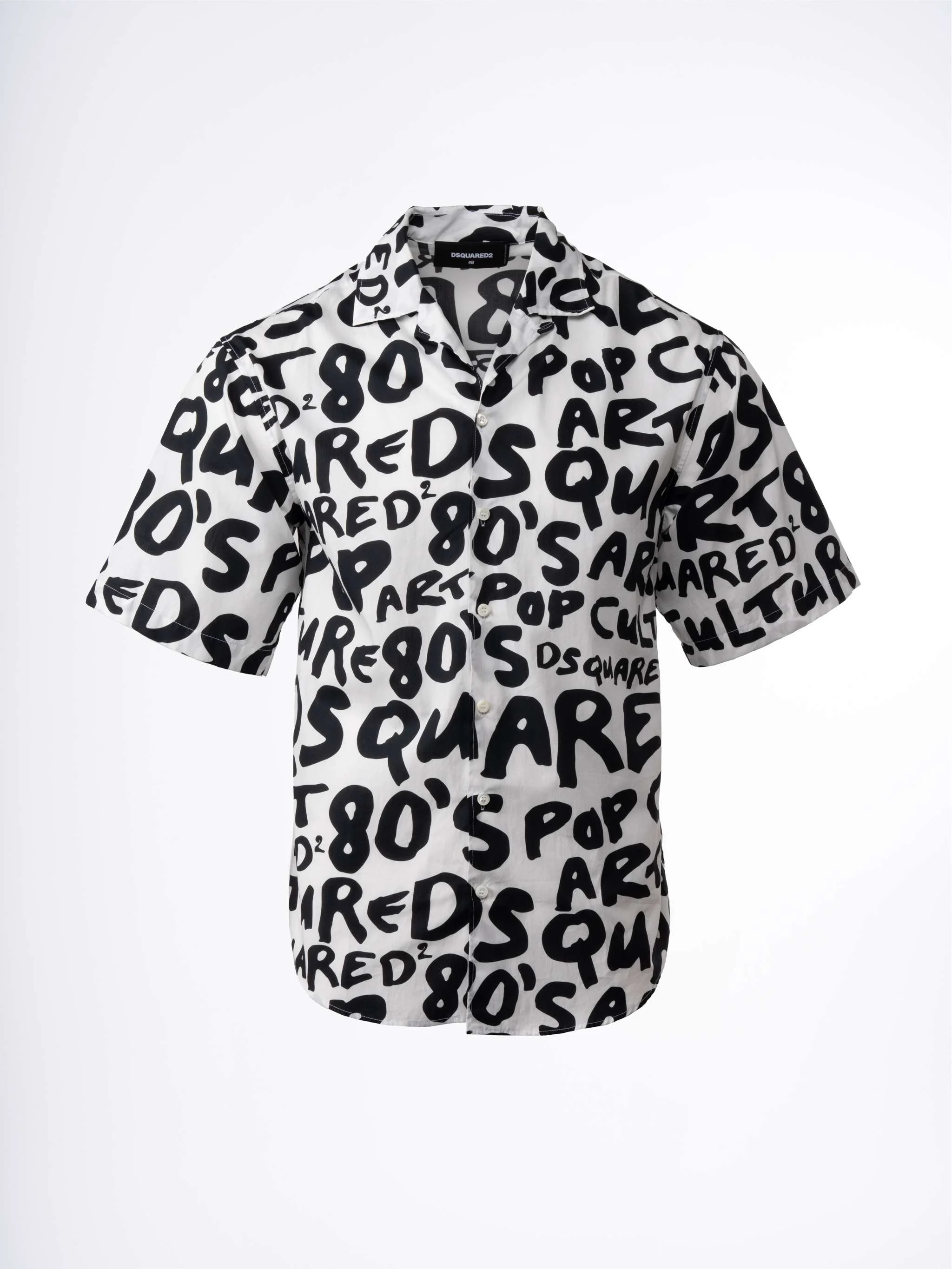 Camisa D2 Pop 80's, color blanco con negro, para Caballeros