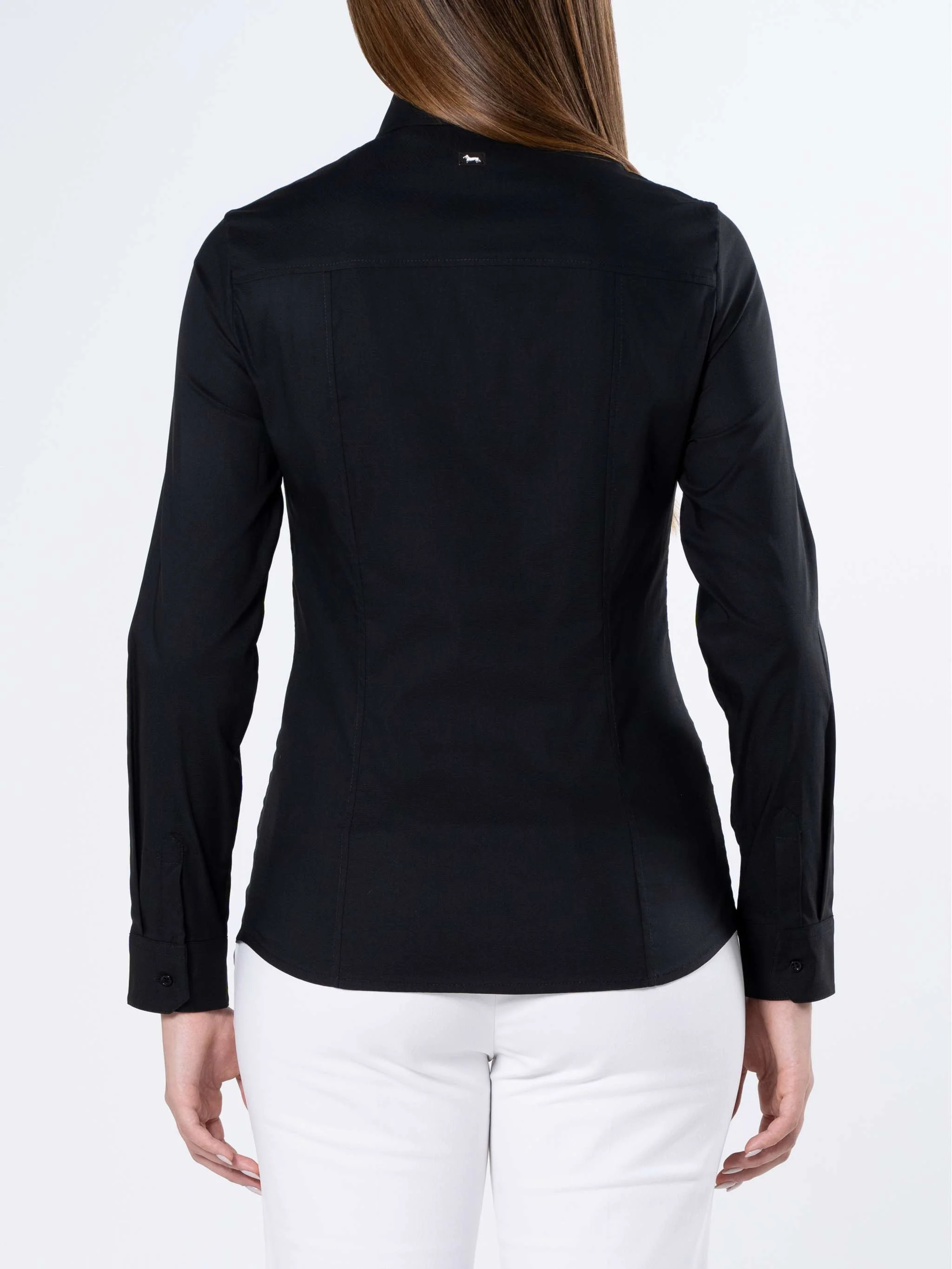 Camisa Slim Popeline Stretch, color negro, para Damas - Image 4