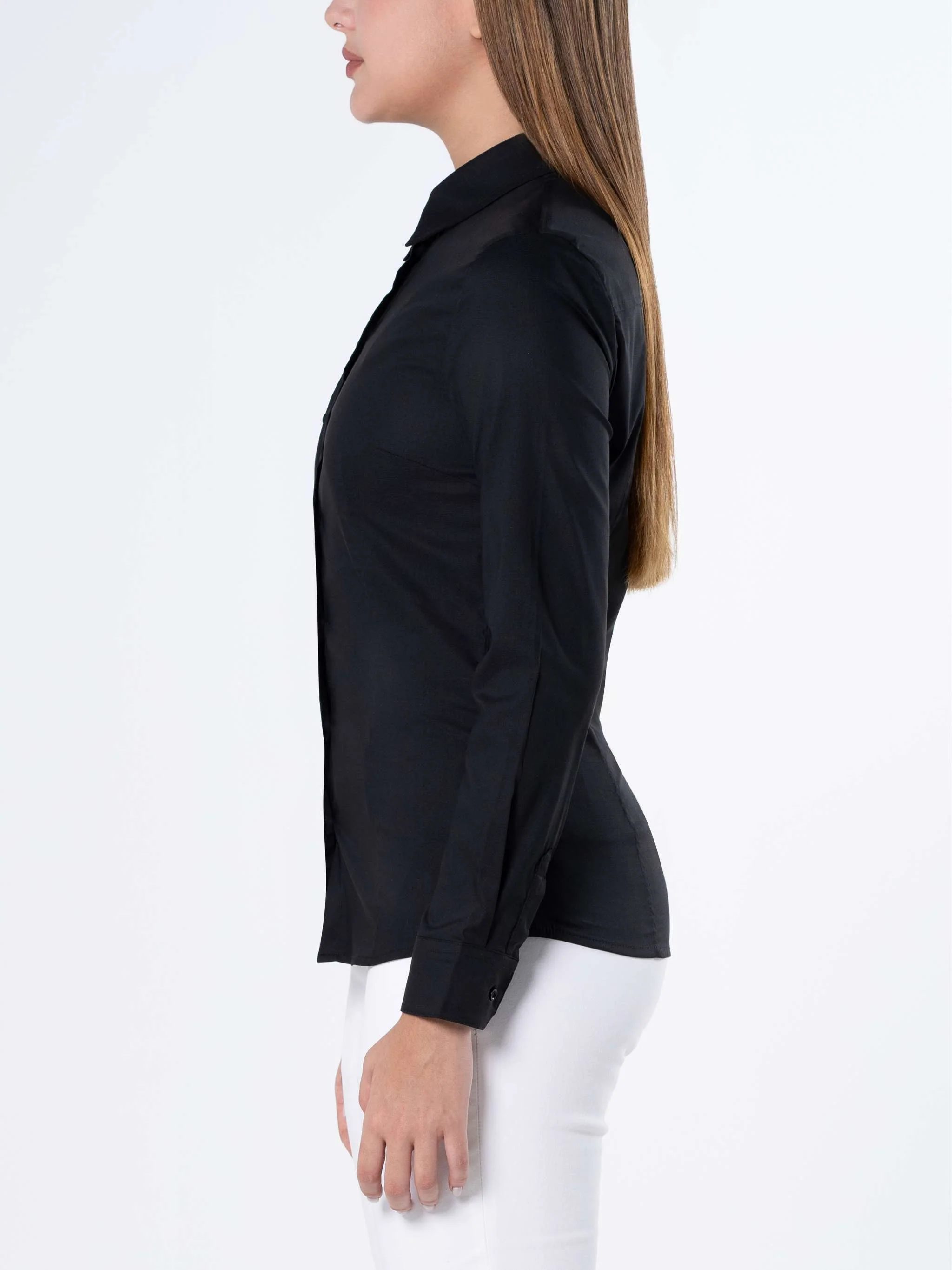 Camisa Slim Popeline Stretch, color negro, para Damas - Image 5