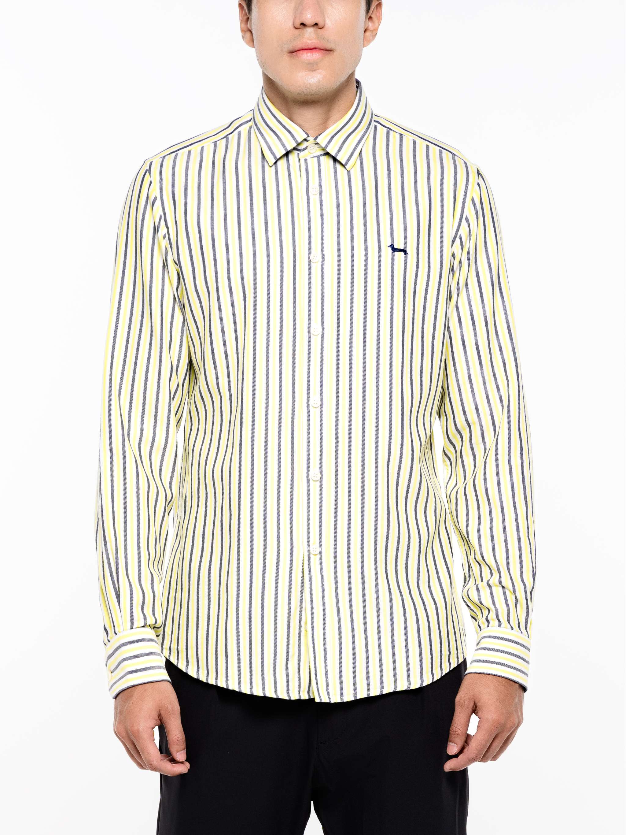 Camisa manga larga 2 contrastes internos, color amarillo, para Caballeros