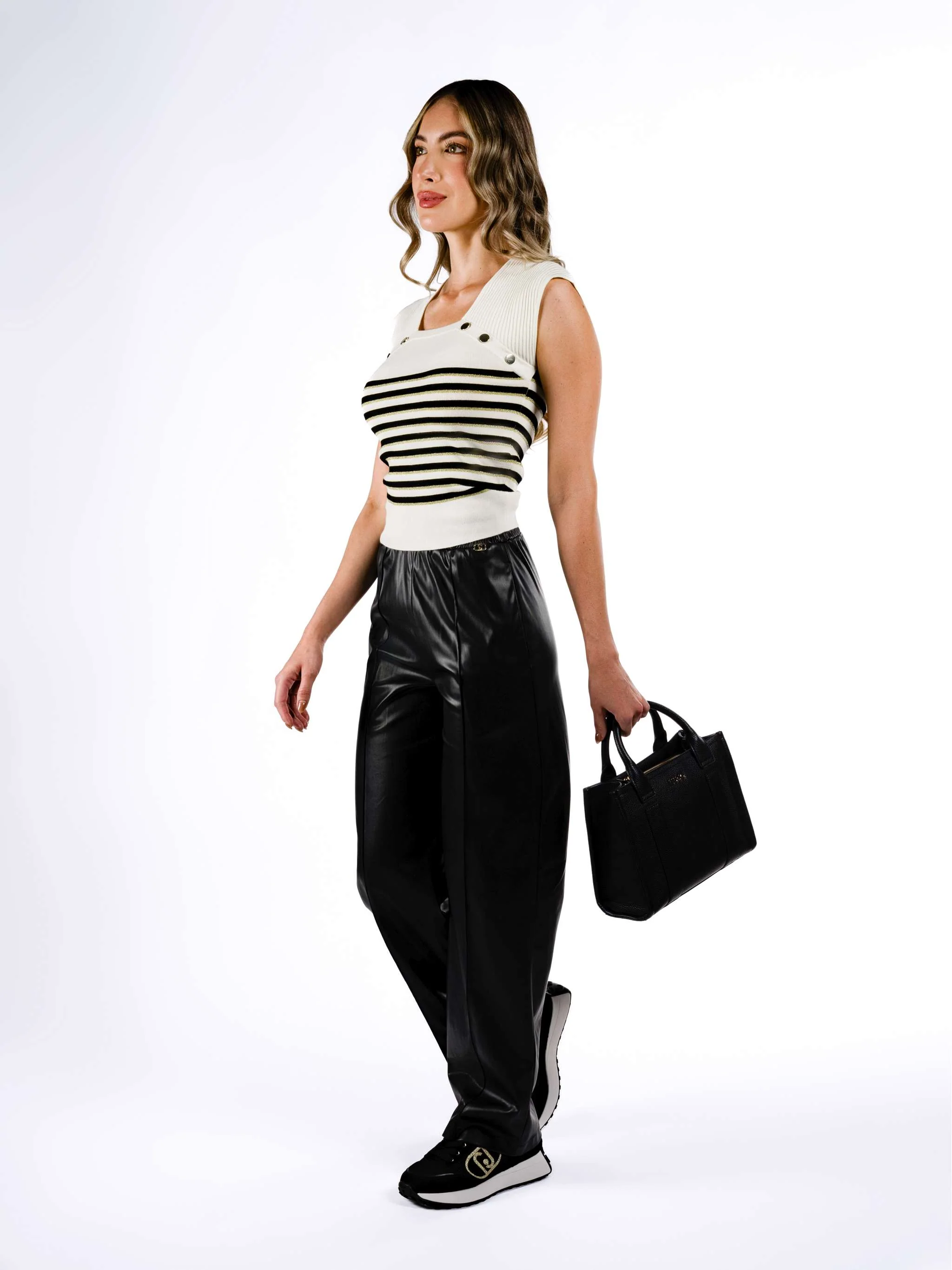 Top de raconas sin manga, color negro, blanco con dorado, para Damas - Image 2