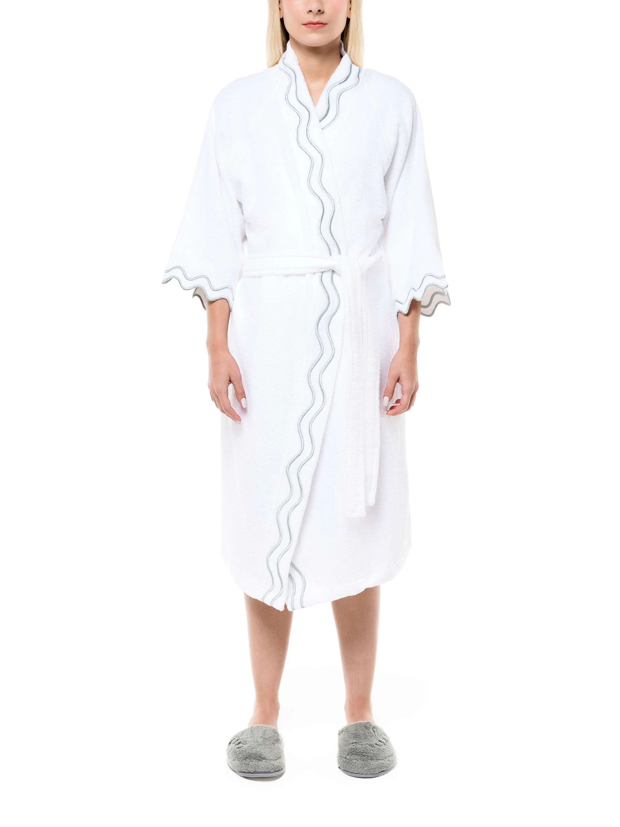Bata de baño, tamaño L/XL, color blanco/verde