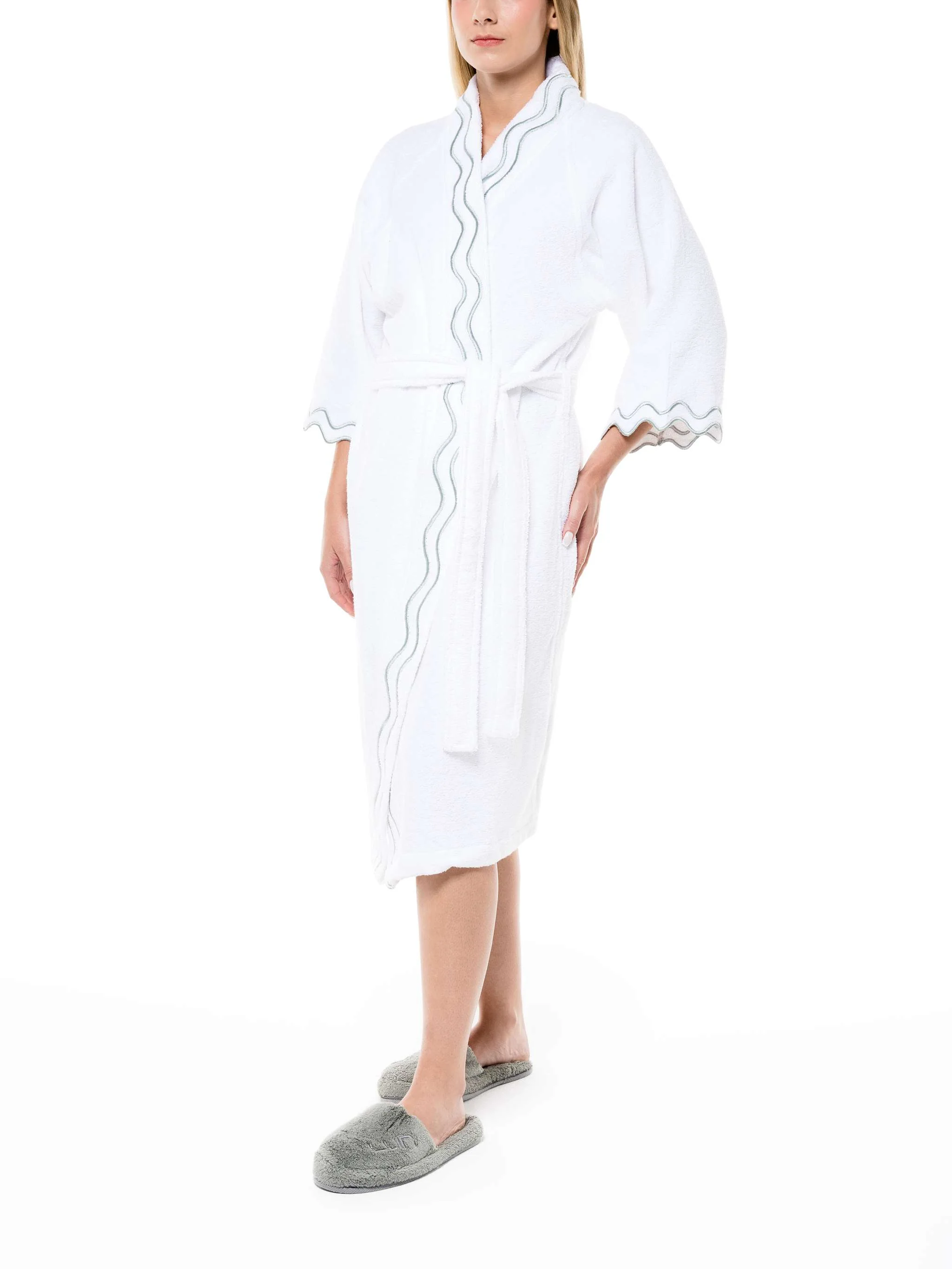 Bata de baño, tamaño L/XL, color blanco/verde - Image 2