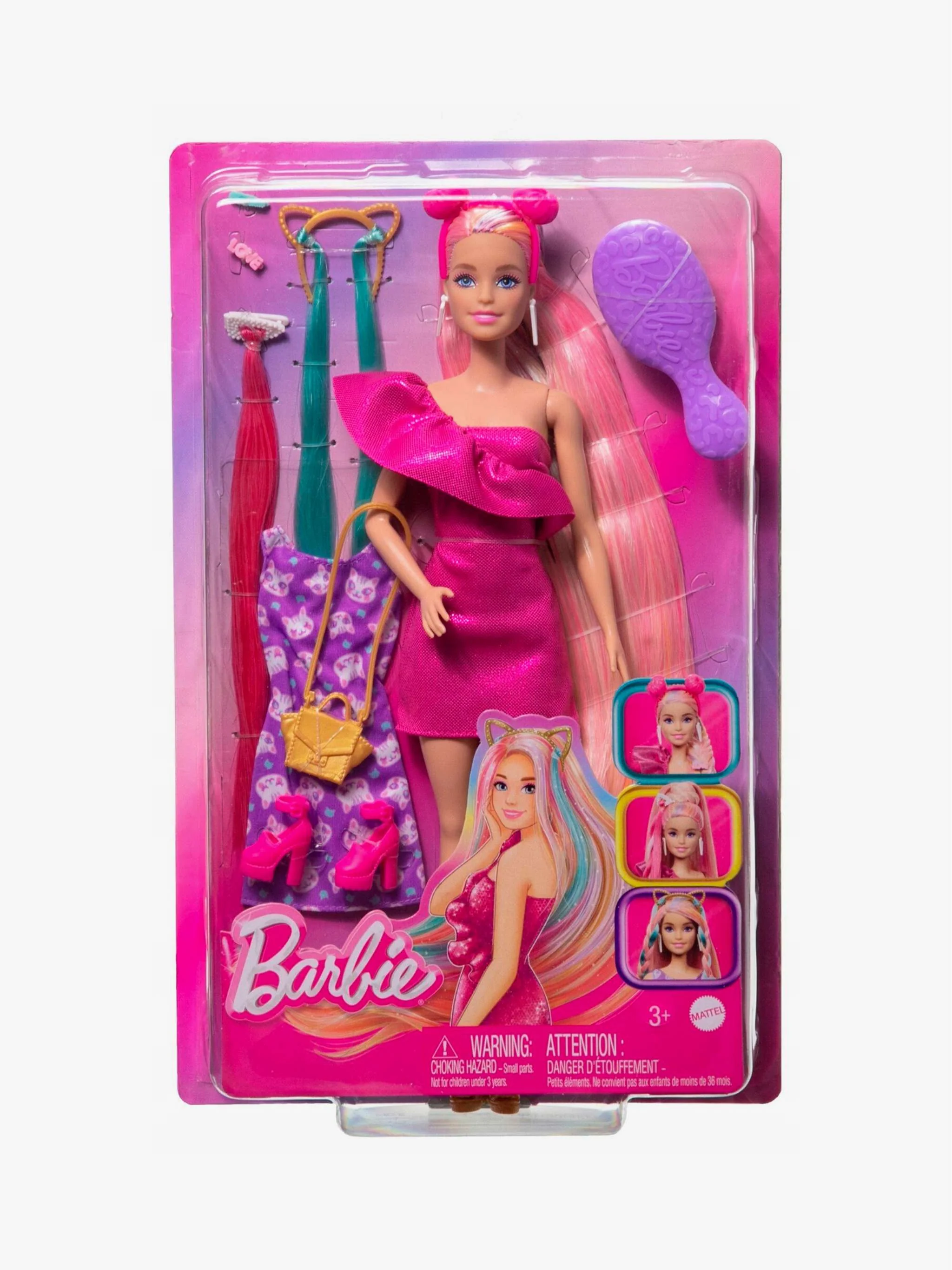 Juguete Barbie Cabello arcoiris, muñeca con accesorio de cabello y juego creativo, para Niña - Image 3