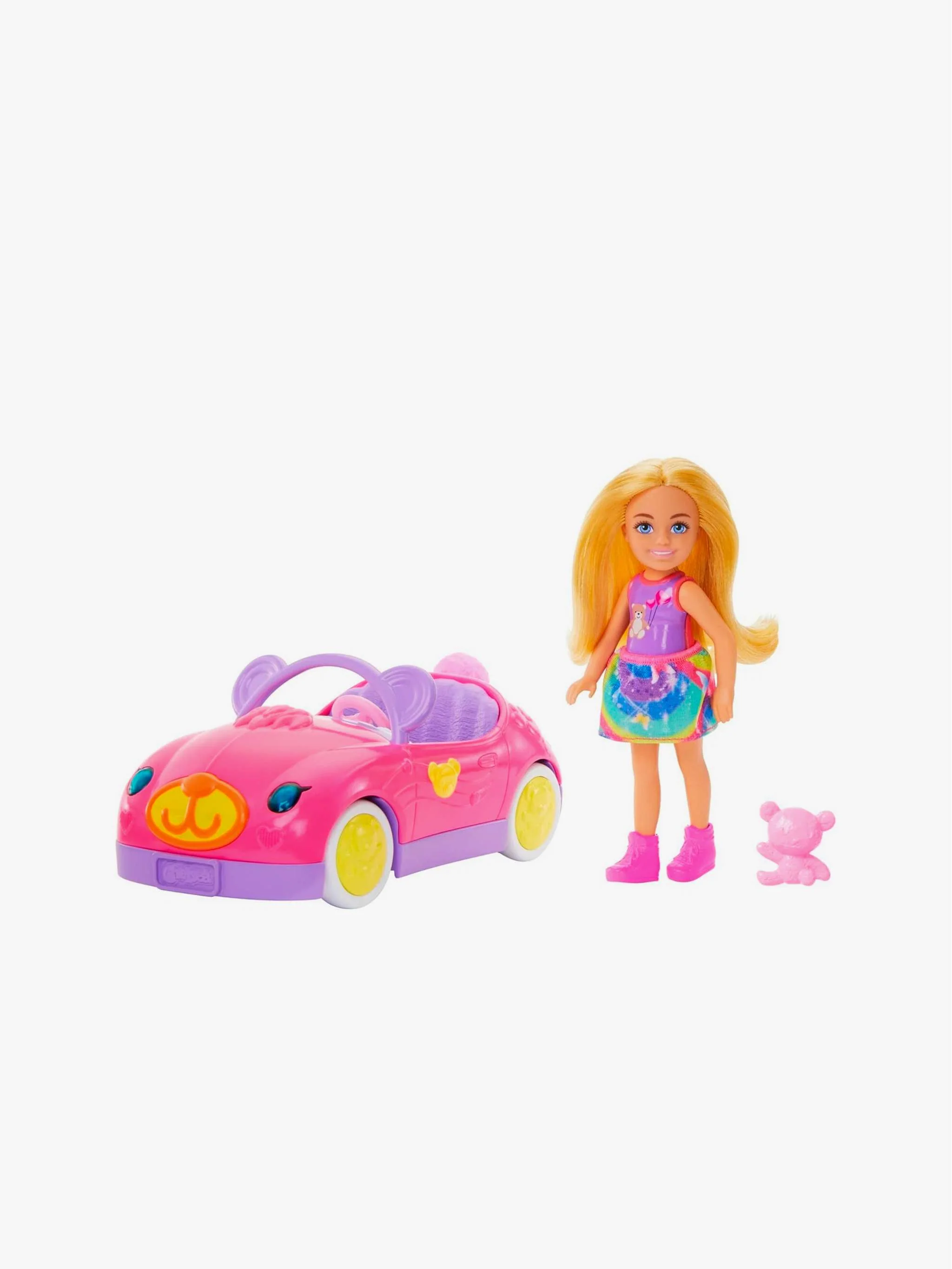 Juguete Barbie Chelsea auto en forma de osito rosa, vehículo y juego de imitación, para Niña