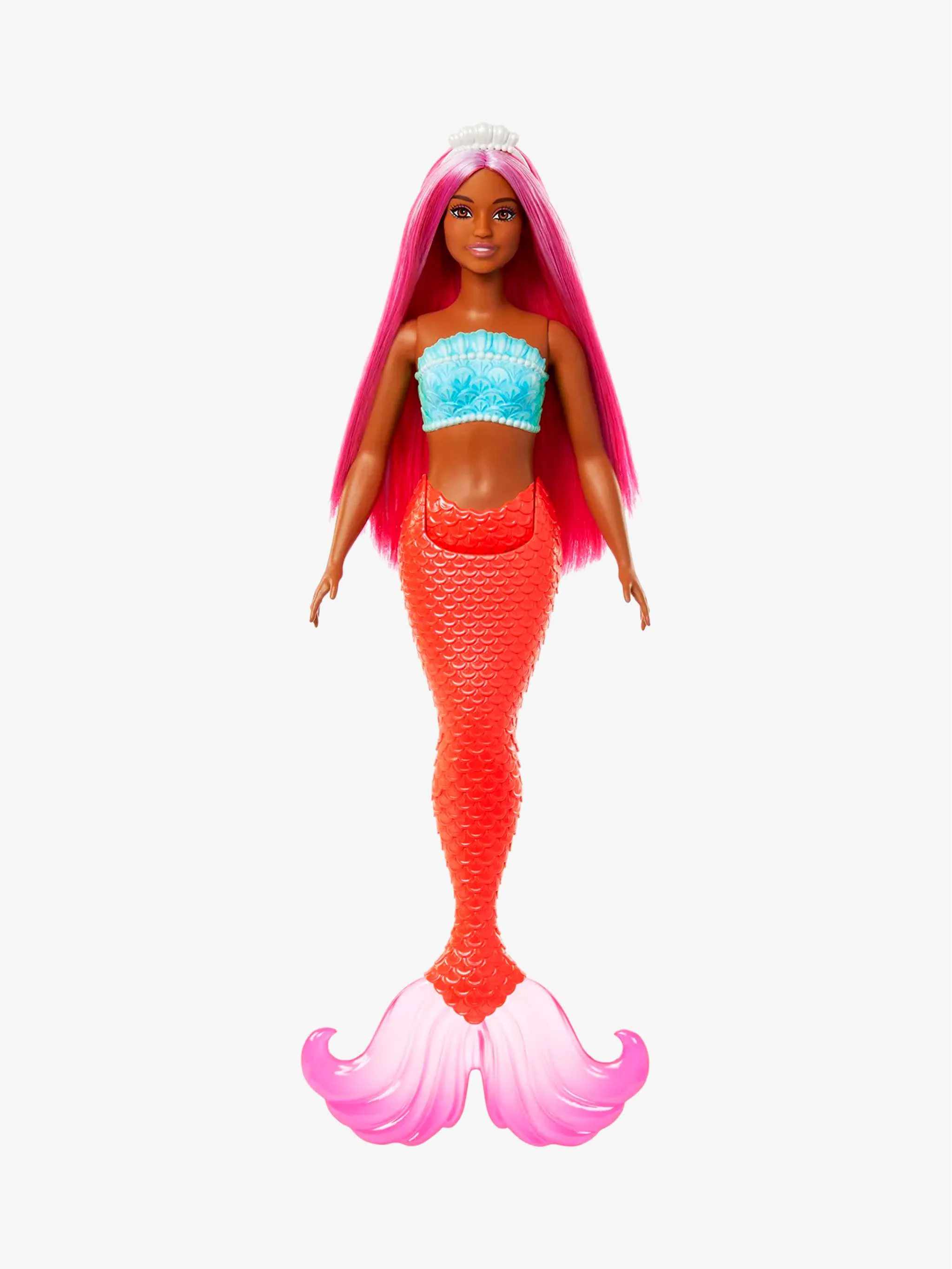 Juguete Barbie Sirena de fantasía con cabello fucsia y aleta naranja, muñeca temática y juego imaginativo, para Niña