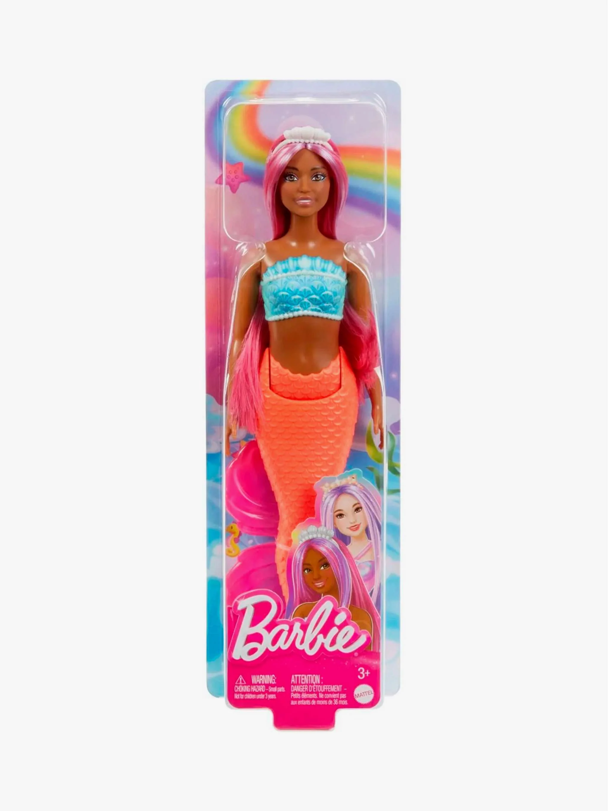 Juguete Barbie Sirena de fantasía con cabello fucsia y aleta naranja, muñeca temática y juego imaginativo, para Niña - Image 2