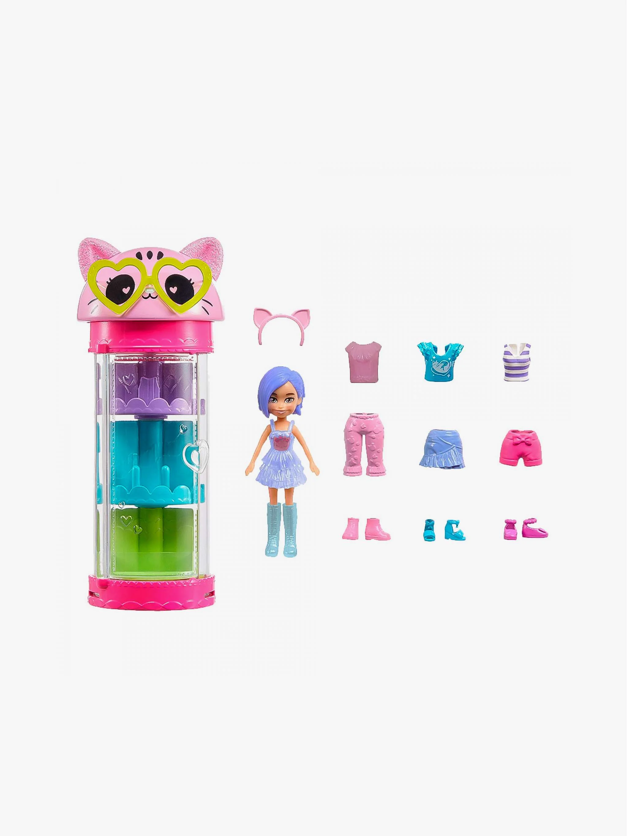 Juguete Polly Pocket Tubo de modas giratorio en forma de Gatito, set de moda y juego simbólico, para Niña - Image 2