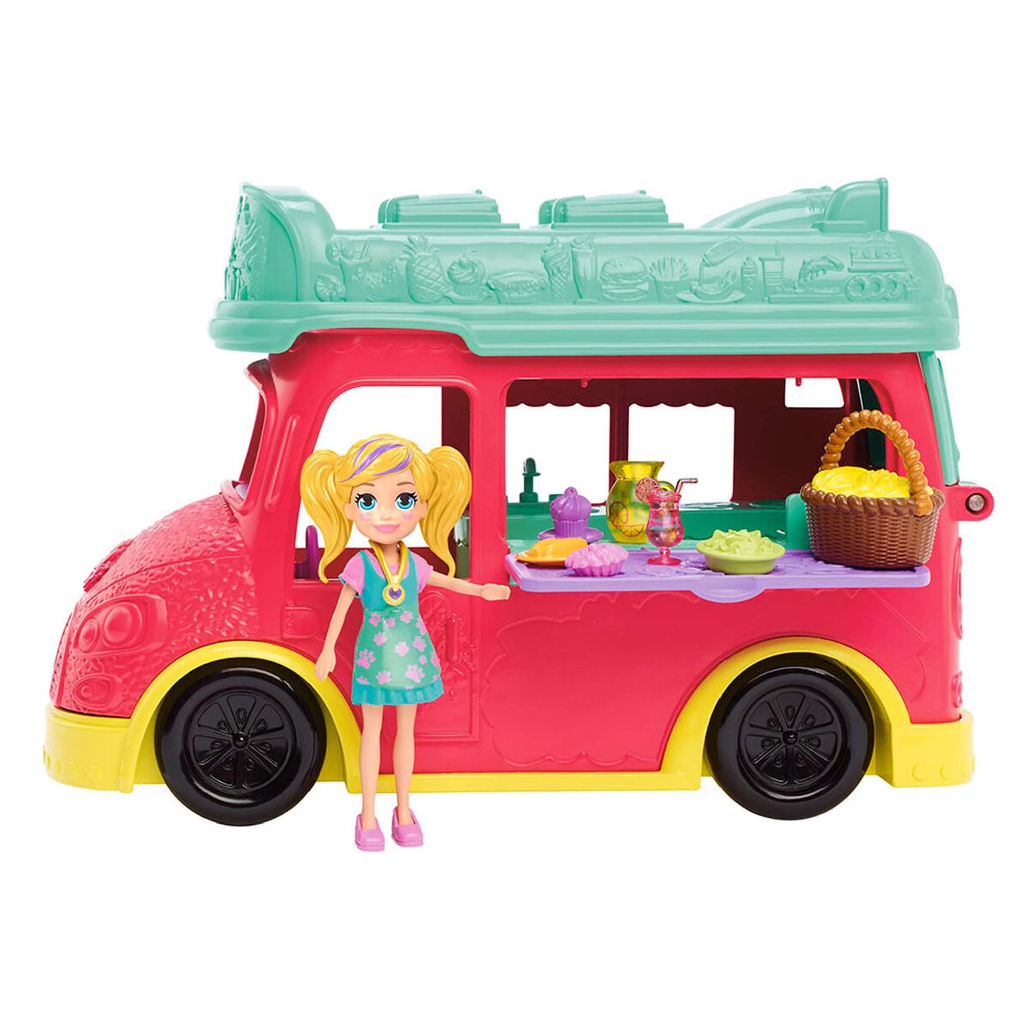 Juguete Polly Pocket Food Truck 2 en 1, playset modular y juego de comida, para Niña