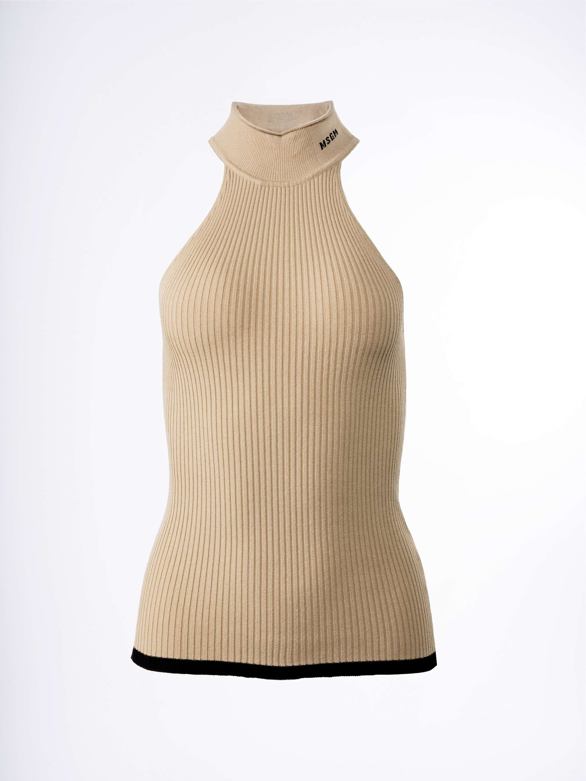 Top sin manga unicolor, color beige, para Damas