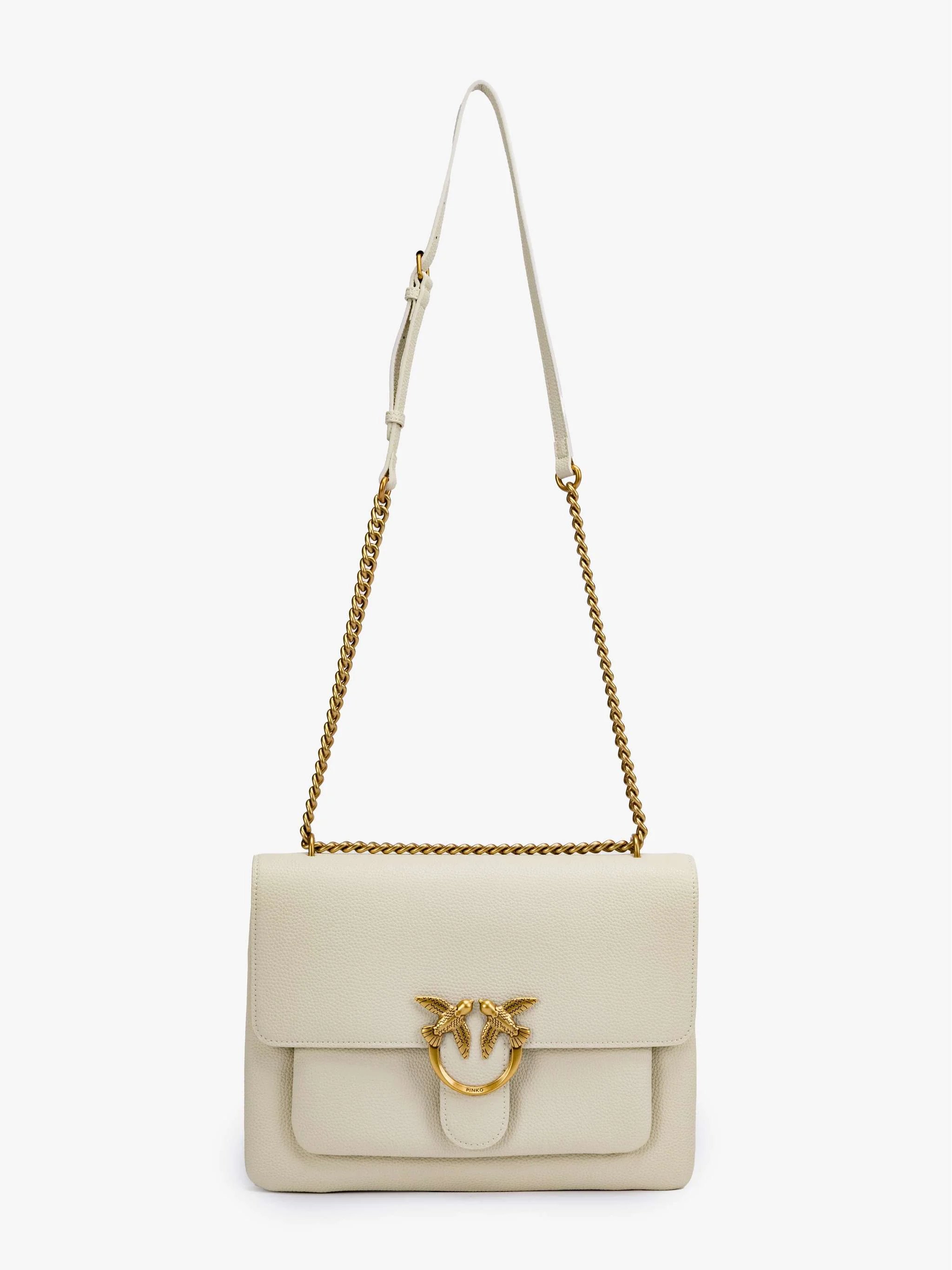 Bolso Love Soft Big Pelle Bottalata, color blanco con dorado, para Damas