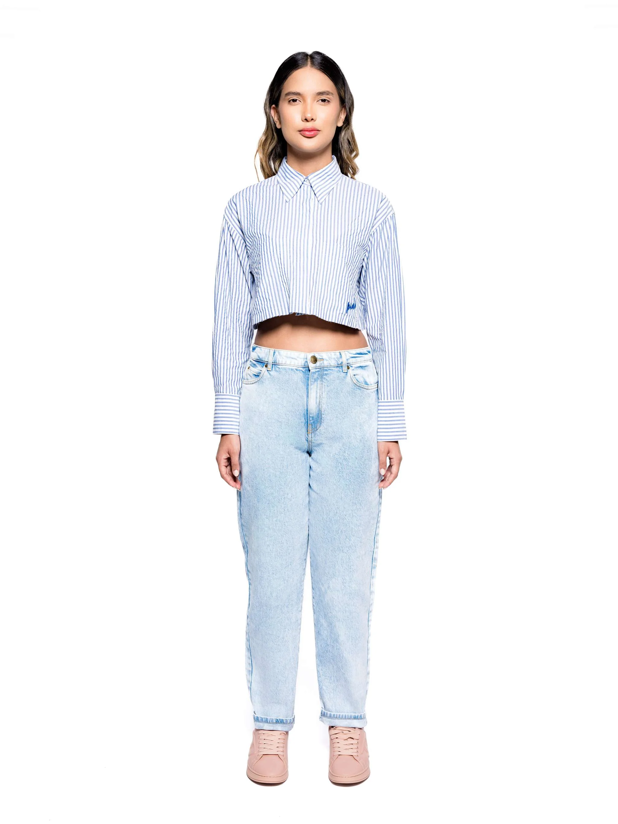 Camisa Pergusa, color azul con blanco, para Damas - Image 3