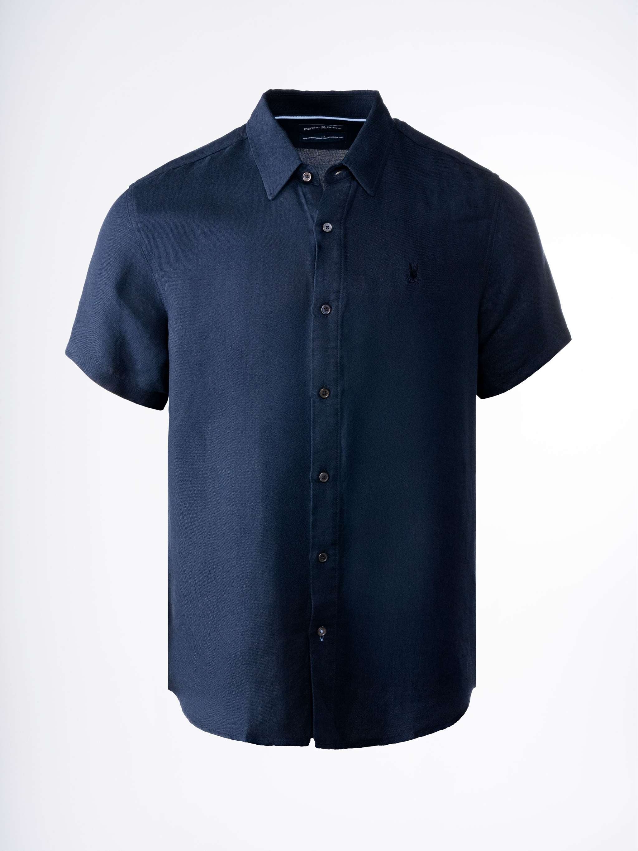 Camisa manga corta de mezcla de lino Rodrick, color azul marino, para Caballeros