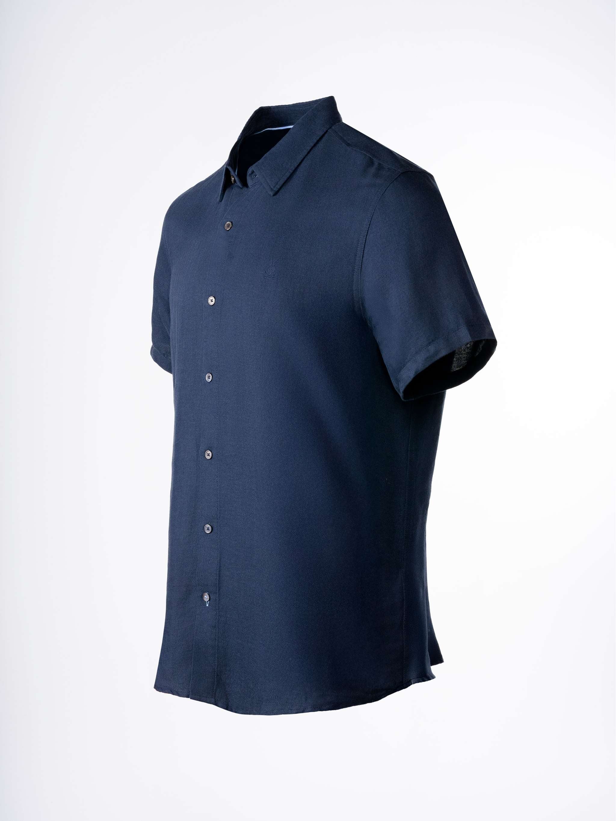 Camisa manga corta de mezcla de lino Rodrick, color azul marino, para Caballeros - Image 3
